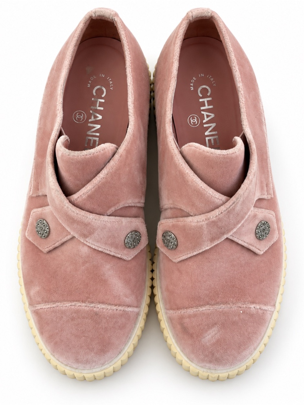 CHANEL Dusty Pink Velvet Slip-On Loafers